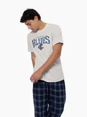 Mens Official AFL Carlton Blues Short Tee Flannel Pants Pyjamas PJS Set