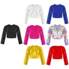 Girls Kids Shiny Sequins Crop Tops Hip-hop Jazz Street Dance Performance AU