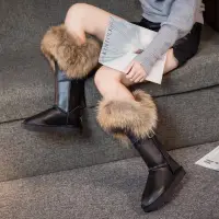在飛比找蝦皮購物優惠-VU VU 澳洲狐狸毛中筒雪地靴 內增高 毛皮一體 防滑 中