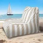 Bean Bags Floating Bean Bag for Pool No Filler- Pool Floating Bean Bag - Outdoor Indoor Comfortable Large Bean Bag Chair Big - Stripe Outdoor Beach Pouf Beanbag Sofa Bed(-Light Kahki)