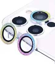 Lens Case for iPhone 12 Pro Max 6.7 inch, [3 Pack] DMaos Diamond Glitter Ring Cover Circle Anti-Scratch Tempered Glass for Women - Rainbow