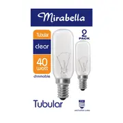 2 Pack Mirabella E14 40W Tubular Dimmable Clear Bulbs