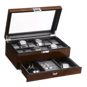 12 Watch Box with Valet Drawer, Luxury Watch Case,Watch Organizer for Wooden