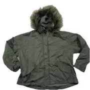 American Eagle Army Green Parka Coat Jacket Womens Large Fur Hood NWT F4