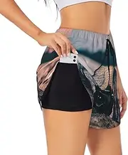 [GaxfjRu] Starfish Fishing Nets Print Women's Running Shorts High Waisted Running Shorts Pocket Sporty Gym Elastic Short