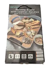 Servappetit Bamboo Serving Charcuterie Board Leather Handles 16”x9” NEW