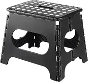 Folding Step Stool, 11 Inch Foot Stool for Kids Adults - Holds Up to 330 lbs, Lightweight Foldable Step Stool with Anti-Slip Surface, Carry Handle for Home Indoor Outdoor (Black)