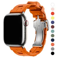 在飛比找蝦皮商城優惠-軟橡膠錶帶錶帶金屬扣手鍊兼容 Apple Watch Ult