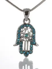lucky charm Sky Hamsa Necklace Silver Plated Pendant Jewish Judaica Kabbalah