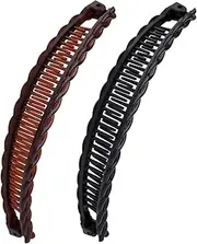 2 Pieces Banana Hair Clip,Banana Fish Hair Comb Double Comb Big Long Hair Clips Banana Hair Thick Comb Clips Banana Barrettes Slides and Clips Grip Combs Fishtail Hair Clips,for Women Girls Fine Hair