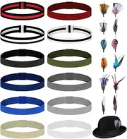 [Breathffy] 24 Pcs Stretchable Hat Bands Natural Assorted Feathers Hat Ribbons for Panama Western Costume Headwear, Black, Khaki, Dark Gray, Light Gray, Navy Blue, Dark Blue, Wine Red, White, Dark