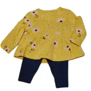 NWT Carters Yellow Floral Top & Navy Pants 2 Piece Set Size 9-12M
