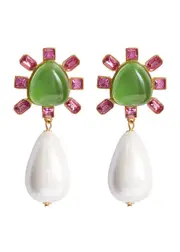 Kenneth Jay Lane Crystal and Pearl-embellished Clip-on Drop Earrings - Green ONE SIZE