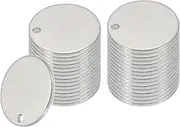 uxcell 32 Pcs Metal Stamping Blanks, 12mm Round Name Tags Stainless Steel Circle Blanks Label Flat Plate Disc with Hole for Laser Engraving Stamping Dog Tags Keychain Making, Silver Tone