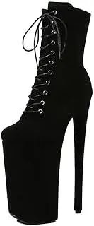 [denova's] Women's Suede 10in Very High Heel Platform Pole Dance Mid-Calf Boot with Zipper, Black, 9