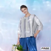 在飛比找momo購物網優惠-【FREE】棉麻拼接紋寬版V領上衣(灰色)