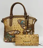 BRAHMIN NWT HONEY BROWN GALA DUXBURY SATCHEL & CORDELIA WALLET ~ GENUINE LEATHER