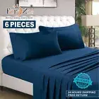 2200TC Luxury 6 Piece Flat Fitted Sheet Bed Set Single/KS/Double/Queen/King Size