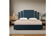 Austin Bed Frame Polyester Turquoise Fabric Padded Upholstery High Quality Slats Polished Stainless Steel Feet