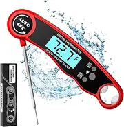 Digital Instant Read Meat Thermometer, Waterproof Kitchen Thermometer, Cooking Food Thermometer with Backlight LCD, Auto On/Off for Deep Fry Grilling Smoker BBQ Milk Water (Red)