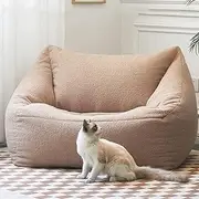 Bean Bag Chair Top Faux Cashmere Fleece Bean Bag Cover No Filler Adult Beanbag Chair Pouf Ottoman Sac Nest Floor Seat Sofa Couch Living Room Furniture (Color : Khaki, Size : Empty Cover)
