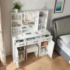 Vanity Makeup Desk with Cabinets Stool LED Mirror Drawers Bedroom Dressing Table