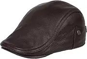 [Lifup] Men's Genuine Leather Newsboy Cap, Classic Golf Flat Cap, Flat Ivy Gatsby Newsboy Driving Hat Cap