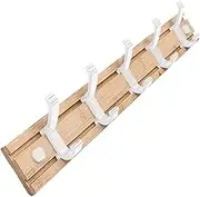 Coat Rack Wall Mount, Coat Hook with 5 Removable Double Hooks, Stainless Steel Wall Hook Coat Holder, Heavy Duty Wooden Wall Hook, Modern Coat Hangers with Self-Adhesive for Hat Backpack Towel (WH)