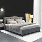 Linen Fabric Bed Frame Double Size Mattress Base Platform With Tufted Headboard
