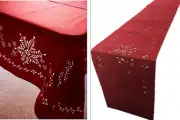52x70 Rectangle Red Fabric Snowflakes Laser Cut Tablecloth / 13x70 Table runner