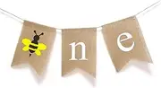 Honbay Bumble Bee One Banner Vintage Burlap Banner for 1st Birthday Party Highchair Decoration