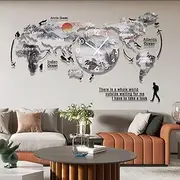 Acrylic World Map Wall Clock, World Map Wall Sticker Living Room Decorative Mute Quartz Clock,120 * 55cm
