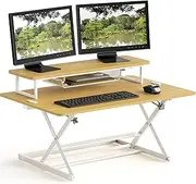 [SHW] Standing Desk Converter 91cm Pneumatic Height Adjustable with Monitor Riser, Oak