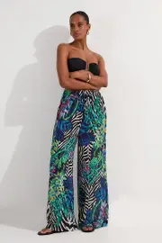 Tall Floral Animal Viscose Georgette Beach Trousers