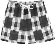 [RPLIFE] Boys Short Swim Trunks, Toddler Boys Swimwear 2t, Black White Checkered Plaid Stripes