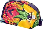 [WOSHJIUK] Working Hat 2 Pack Scrub Caps for Women,Tropical Floral Fruit Flower,Tie Back Cap Adjustable Scrub Hat