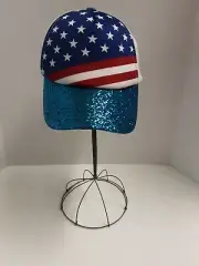 Claire's Girls Red, White & Blue W/Glittery Bib Baseball Hat/Cap OSFM! BNWT!