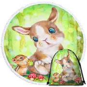 Cute Kids Drawings Mushrooms Bunny and Chipmunk Round Beach Towel