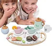 Wooden Tea Party Set - Tea Toys - Wooden Party Scoop Kids Kitchen Accessories Pretend Playset for 3-5 Year Old Girl Birthday