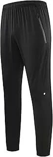 [Aosufei] Men's Stretch Baggy Workout Athletic Pants Solid Straight Outdoor Trousers Elastic Waist Pants with Zipper Pockets, Black, X-Small