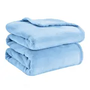 LINENOVA Flannel Fleece Blanket Cozy Soft Double/Queen Blanket - Light Blue