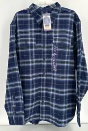 WOOLRICH BRAWNY FLANNEL SHIRT Men's XXL Blue Plaid Button Front Shacket NEW