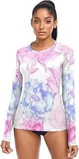 [RPLIFE] Flowers White Women Long Sleeve Running Top, Summer Hiking Clothes Women