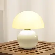 SWNEPOF Mushroom Table Lamp, Small Dimmable Table Lamp with Hand-Blown Glass Shade and Ceramic Base, Modern Aesthetic Bedside Lamp for Bedroom, Living Room, Cute Unique Home Decor, Ideal Gifts (White)