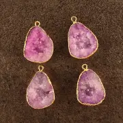 4 Pcs Lot Natural Crystal Geode Druzy Yellow Gold Plated DIY Pendant Connectors