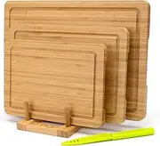 TJ POP Bamboo Chopping Board for Kitchen, Bamboo Cutting Board Set of 3 with Juice Groove, Double-Sided Cutting Board Serving Board for Meat, Vegetables and Cheese