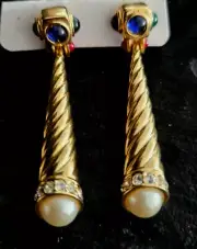 Top Quality Genuine JEWEL ENCRUSTED Earrings Gold Plated Designer Drop Pierced
