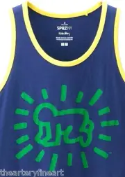 KEITH HARING x UNIQLO 'Baby' SPRZ NY Ringer Art Tank Top MEDIUM Blue **NWT**