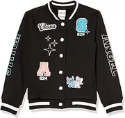 [Disney] Girls' Lilo & Stitch & Angel Fleece Button Up Varsity Bomber Jacket Toddler to Big Kid