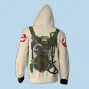 Medium Costume Ghostbuster Cosplay Halloween Party Khaki Hooded Zip Up Jacket